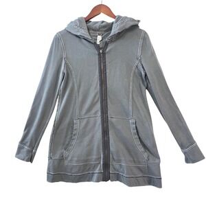 We The Free People Gray Raw Edge Floral Trim Zip Up Hoodie Boho Y2K Jacket Small